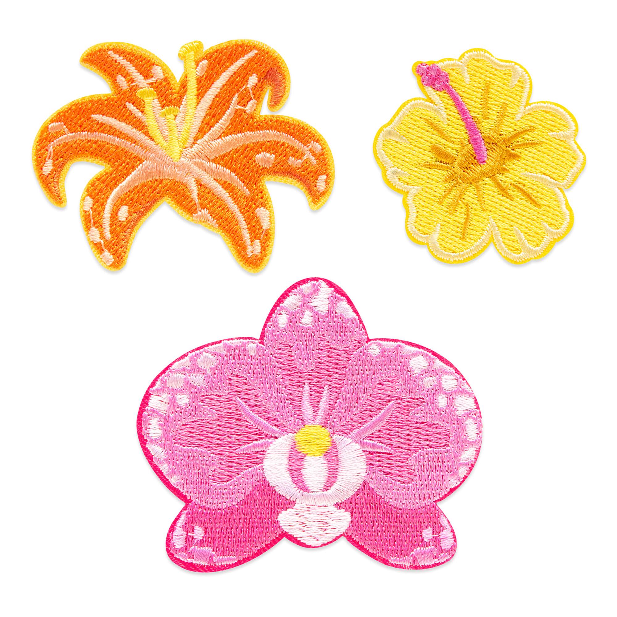 Summer Tropical Flowers Iron-On & Adhesive Embroidered Patch Set